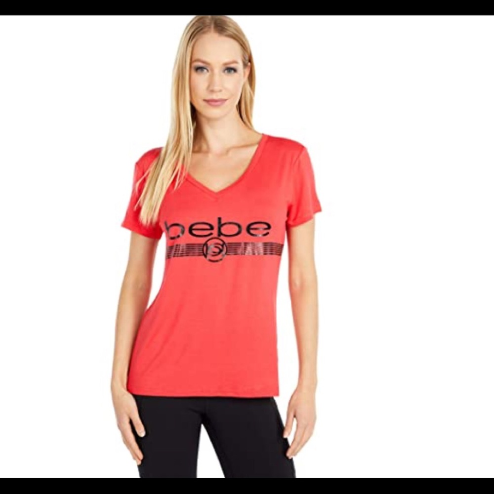 Bebe Sport V-Neck Logo Screen Tee. - Picture 1 of 6